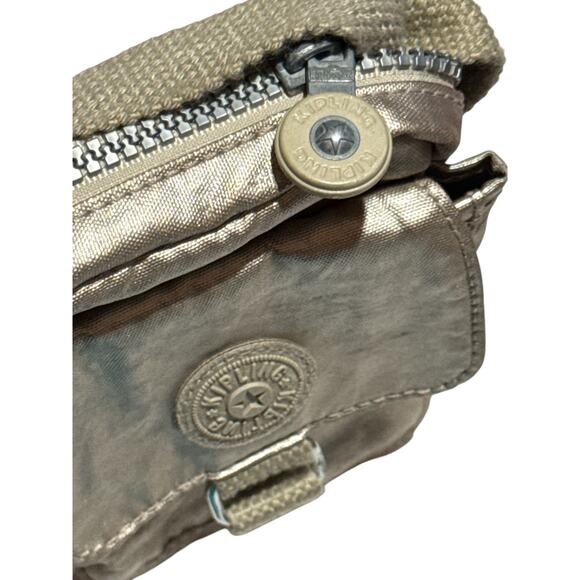 Kipling Mini Crossbody Wallet Golden Beige Purse Adj Strap Zip Pockets - Picture 2 of 11